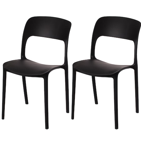 Fabulaxe Modern Plastic Outdoor Dining Chair with Open Curved Back, Black, PK 2 QI004227.BK.2